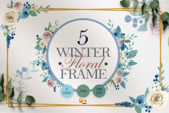 5 Winter Floral Watercolor Frame Illustrations