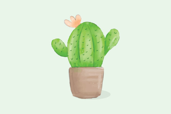 Cactus on the Pot Watercolor Style Illustrations