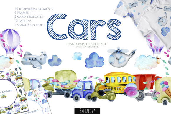 Cars Watercolor Clipart Set and Illustrations