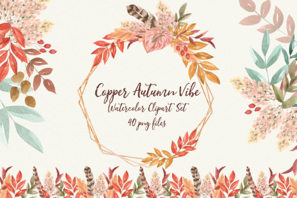 Copper Autumn Vibe. Fall Watercolor Illustrations