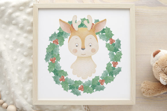 Deer and Holly Wreath: Festive Illustrations