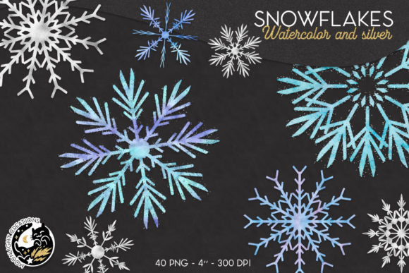 Glitter Snowflake Watercolor Cliparts