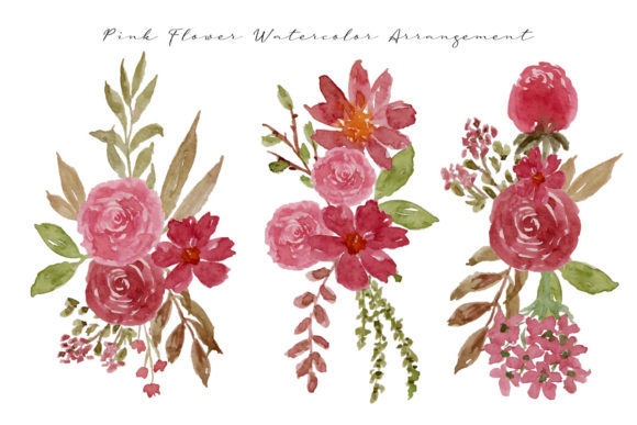 Pink Flower Arrangement Watercolor Illustrations