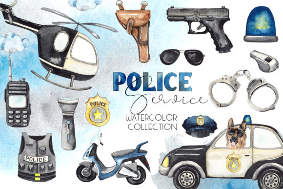 Police. Watercolor Collection Illustrations