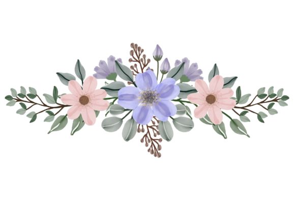Set of Pink and Purple Watercolor Floral Illustrations