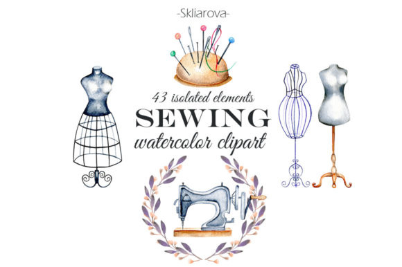 Sewing Watercolor Clipart and Illustrations