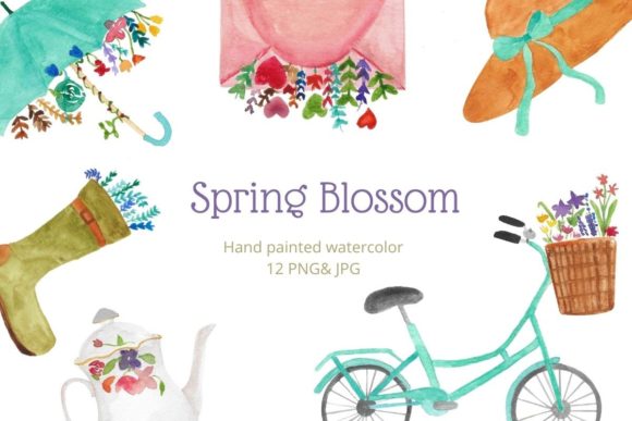Spring Watercolor Clipart and Illustrations