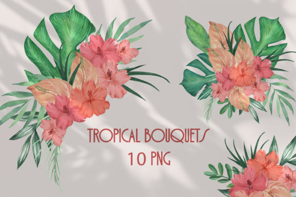 Tropical Bouquets Watercolor Clipart and Illustrations