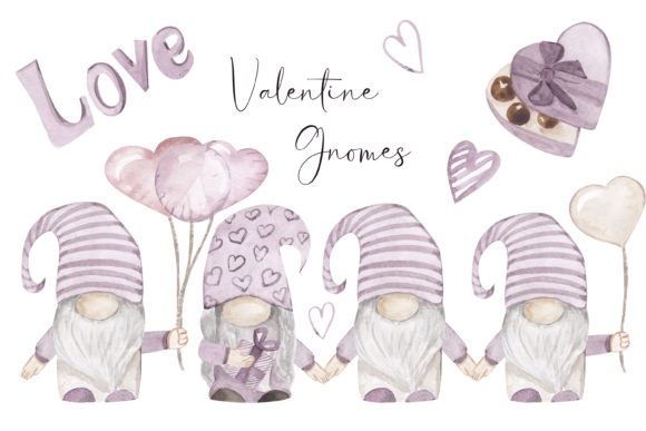 Valentines Gnome Clipart, Watercolor Illustrations