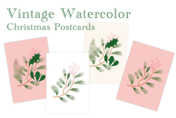 Vintage Watercolor Postcards Illustrations
