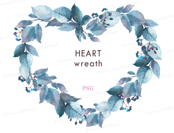 Watercolor Blue Heart Wreath PNG Clipart and Illustrations