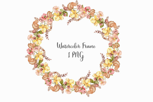 Watercolor Boho Wreath with Beige Flower Illustrations
