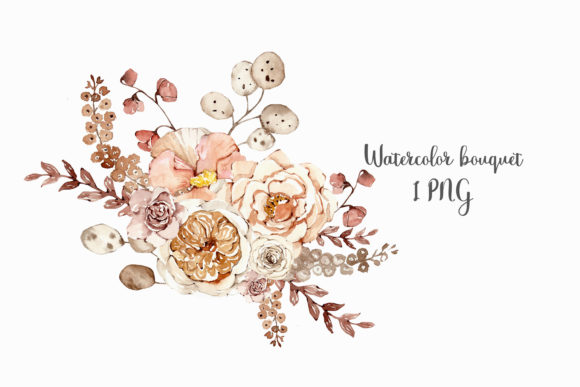 Watercolor Bouquet with Beige Flowers Illustrations