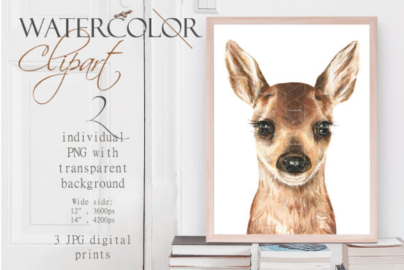 Watercolor Deer Clipart Baby Deer Print and Illustrations
