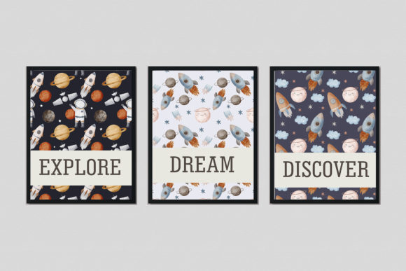 Watercolor Dream Space Poster Set Illustrations