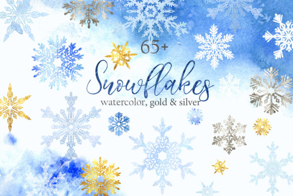 Watercolor, Gold, Silver Snowflakes: Premium Illustrations