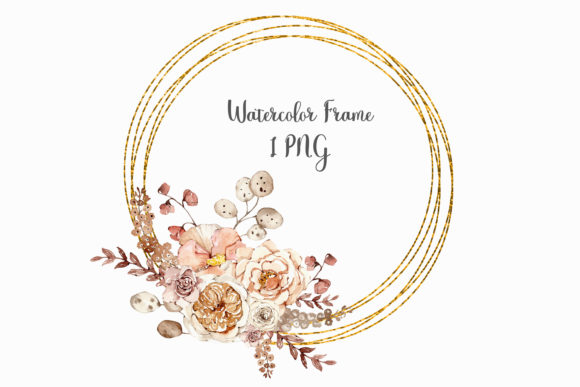 Watercolor Golden Floral Frame Illustrations