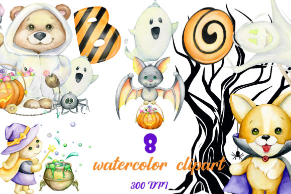 Watercolor Halloween Party Forest Animal Illustrations