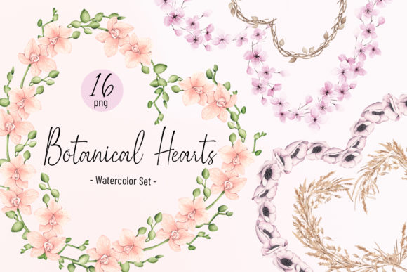 Watercolor Hearts Set and Illustrations