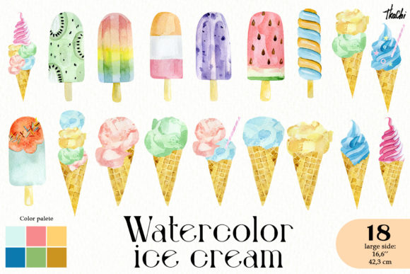 Watercolor Ice Cream Clipart Waffel Cone: Sweet Illustrations