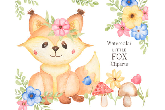 Watercolor Little Fox Clipart Set and Illustrations