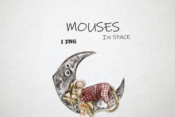 Watercolor Mouses in Space Clipart1 Illustrations