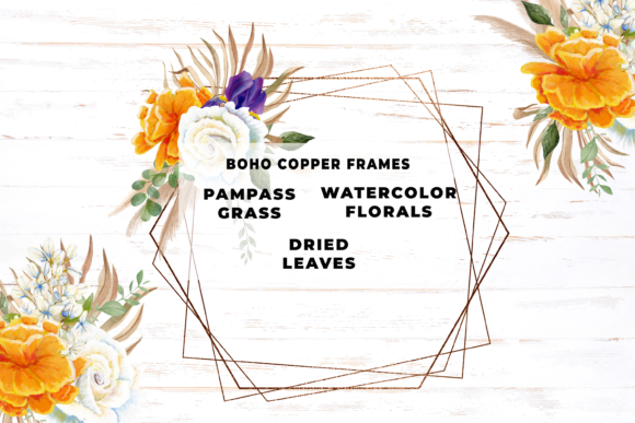Watercolor Pampas Grass Copper Frames: Illustrations