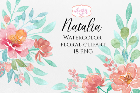 Watercolor Peachy Flowers Clipart and Illustrations