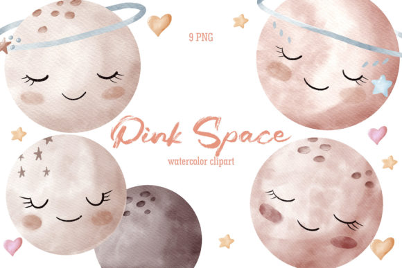 Watercolor Pink Space Clipart PNG and Illustrations