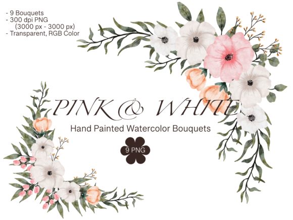 Watercolor Pink White Flower Bouquet: Soft Illustrations