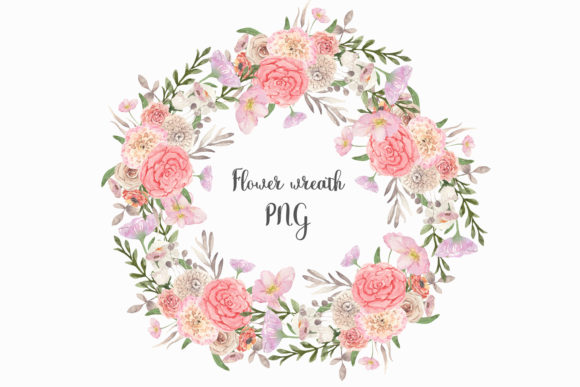 Watercolor Round Wreath with Flowers Illustrations Review