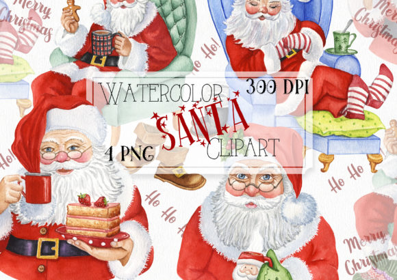 Watercolor Santa Claus Clipart