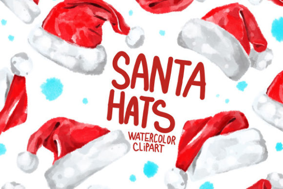 Watercolor Santa Hats Illustrations