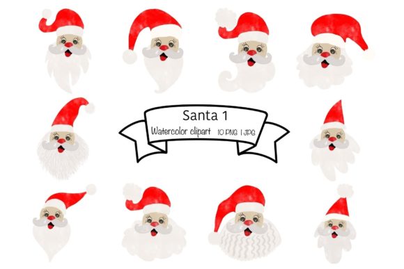 Watercolor Santa Set 1 Illustrations
