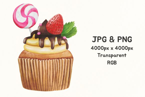 Watercolor Stawberry Cupcake Illustrations Review