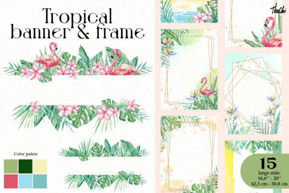Watercolor Tropical Floral Banner Png for Illustrations