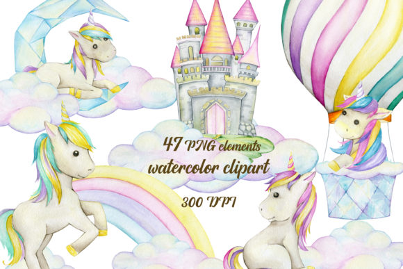 Watercolor Unicorn, Whimsical Clipart and Illustrations