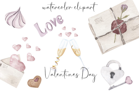 Watercolor Valentines Day Clipart Png and Illustrations