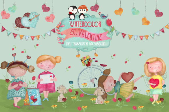 Watercolor Valentine’s Day Cliparts and Illustrations