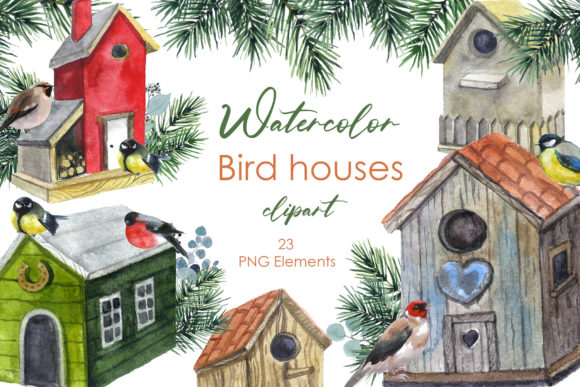 Watercolor Winter Clipart Png with Birds