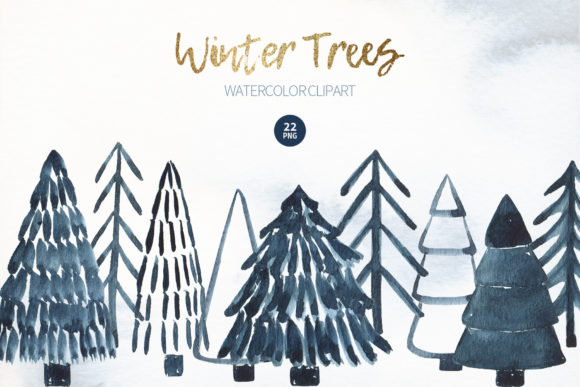 Watercolor Winter Fir Tree Clipart and Illustrations