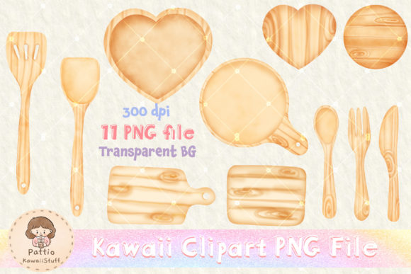 Watercolor Wooden Kitchen Elements Png Illustrations