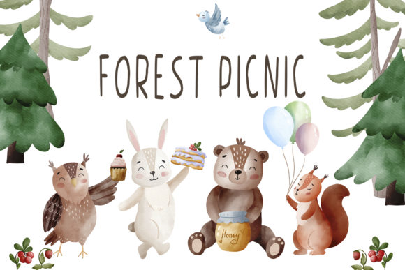 Watercolor Woodland Animals Picnic PNG: Charming Illustrations