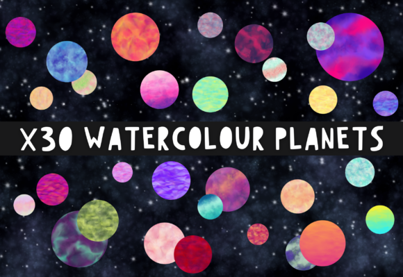 Watercolour Alien Planets Illustrations