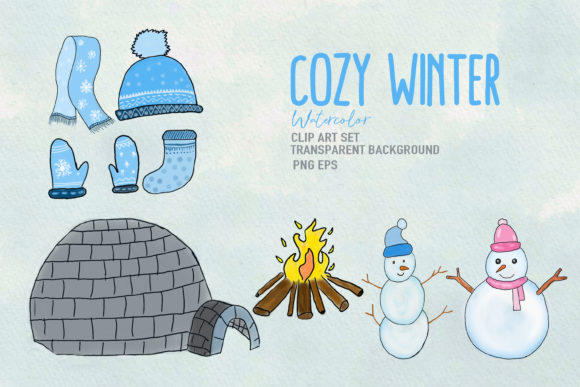 Winter Element Watercolor Clipart Set and Illustrations